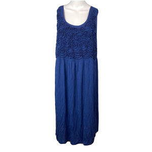 Design History Dress Womens Sz 2X Navy Blue Floral‎ Applique Sheath Tank Stretch